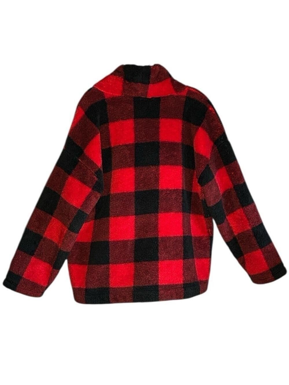 Loft Plush Fleece Buffalo Check Red and Black Plaid Funnel Neck Pullover XL - Picture 4 of 7